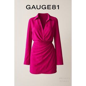 Gauge81 Naha Silk Mini Faux Wrap Dress Fuchsia Size XS Long Sleeve Plunge $525